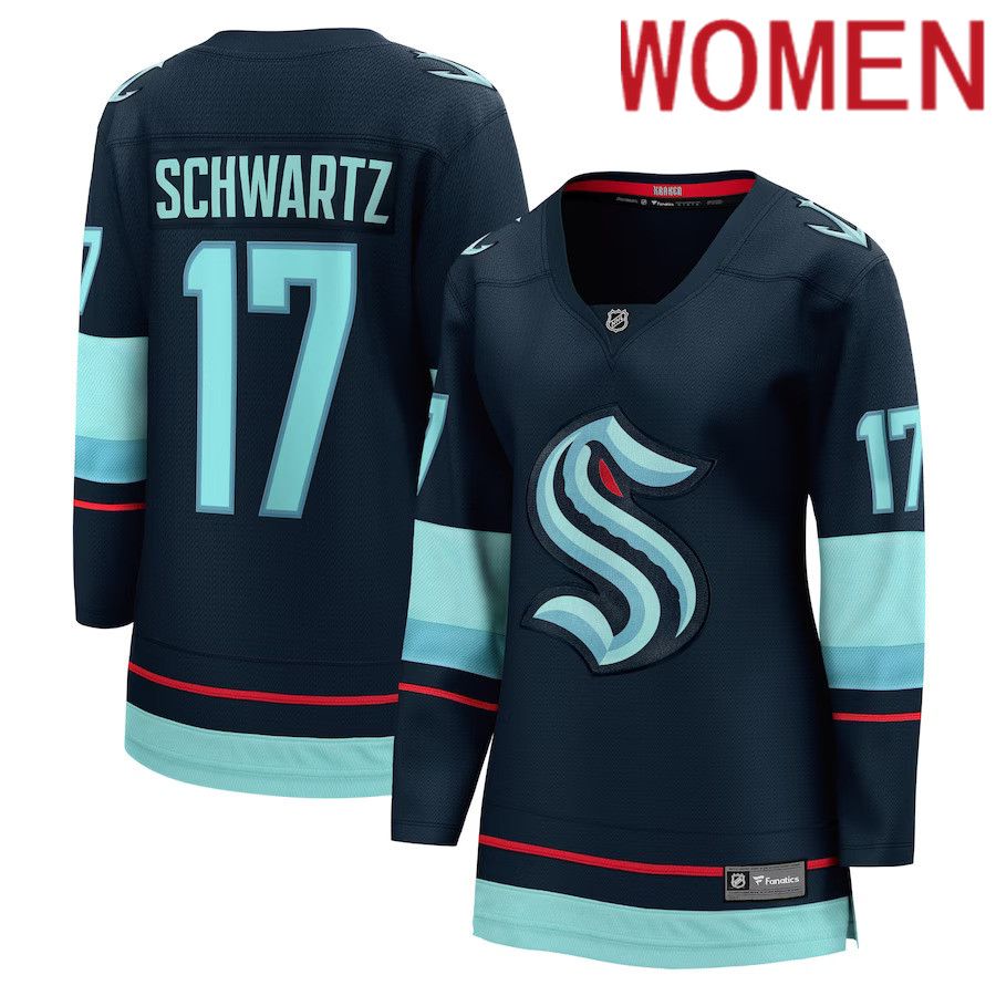 Women Seattle Kraken #17 Jaden Schwartz Fanatics Branded Navy Home Breakaway Player NHL Jersey->women nhl jersey->Women Jersey